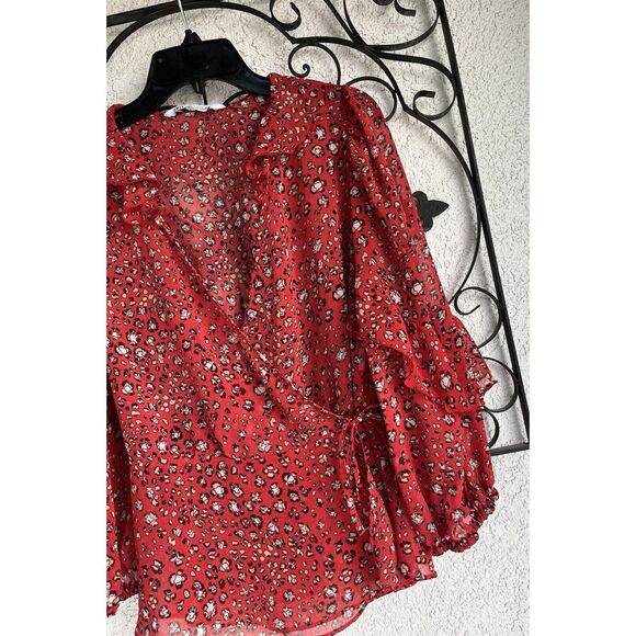 Zara Semi Sheer Animal Print Wrap Blouse - Size M - Multicolored - Picture 4 of 9
